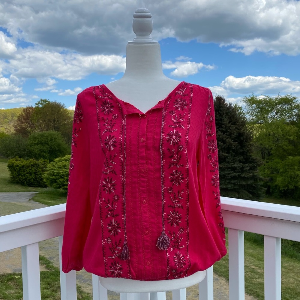 Lucky Brand Button Up Embroidered Long Sleeve Top